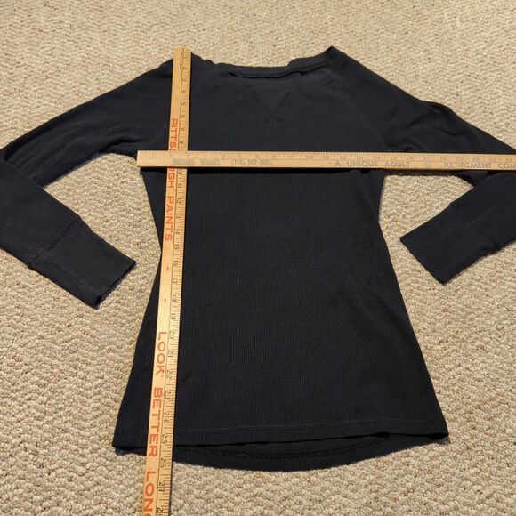 Old Navy Shirt Top Waffle Thermal Medium Black Long Sleeve Crewneck Stretch - Picture 2 of 9